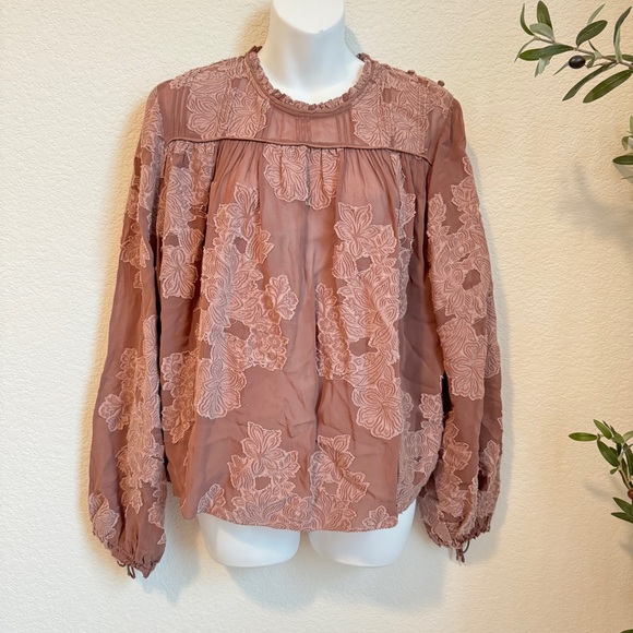 37 ARITZIA Wilfred Lourdes Mauve Boho Victorian Floral Appliqué Blouse Sz Large - Picture 2 of 15